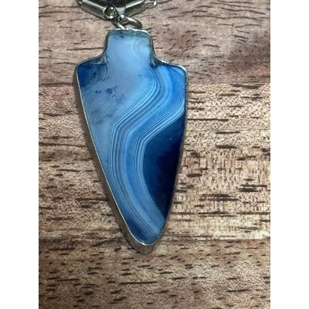 Blue Agate Arrowhead Necklace Pendant
